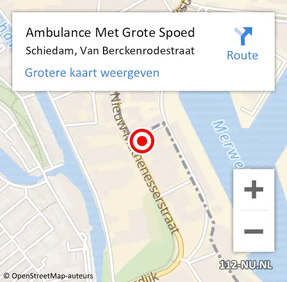 Locatie op kaart van de 112 melding: Ambulance Met Grote Spoed Naar Schiedam, Van Berckenrodestraat op 7 oktober 2022 13:04