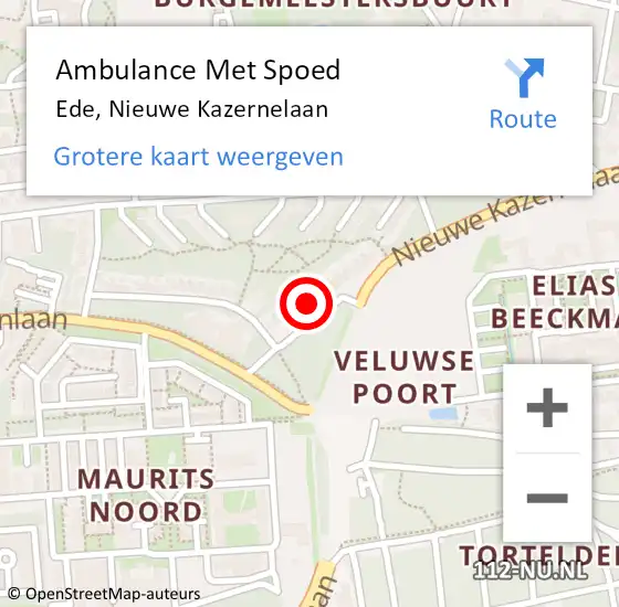 Locatie op kaart van de 112 melding: Ambulance Met Spoed Naar Ede, Nieuwe Kazernelaan op 7 oktober 2022 14:19
