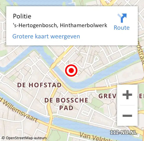 Locatie op kaart van de 112 melding: Politie 's-Hertogenbosch, Hinthamerbolwerk op 7 oktober 2022 15:12