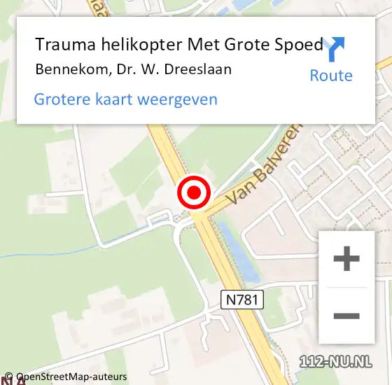 Locatie op kaart van de 112 melding: Trauma helikopter Met Grote Spoed Naar Bennekom, Dr. W. Dreeslaan op 7 oktober 2022 15:28