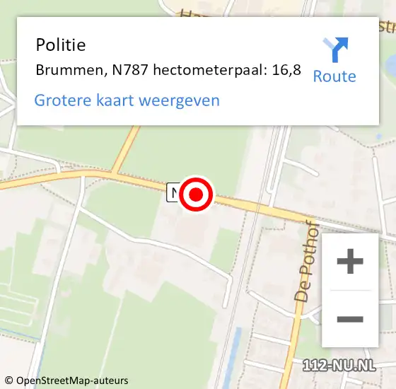Locatie op kaart van de 112 melding: Politie Brummen, N787 hectometerpaal: 16,8 op 7 oktober 2022 15:46
