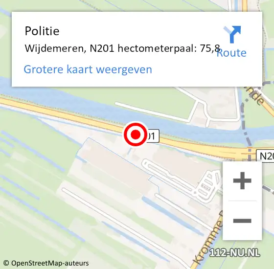 Locatie op kaart van de 112 melding: Politie Wijdemeren, N201 hectometerpaal: 75,8 op 7 oktober 2022 16:07