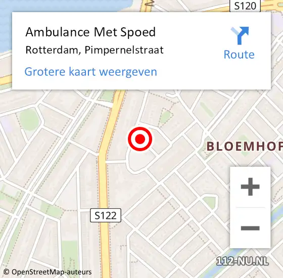 Locatie op kaart van de 112 melding: Ambulance Met Spoed Naar Rotterdam, Pimpernelstraat op 7 oktober 2022 16:42