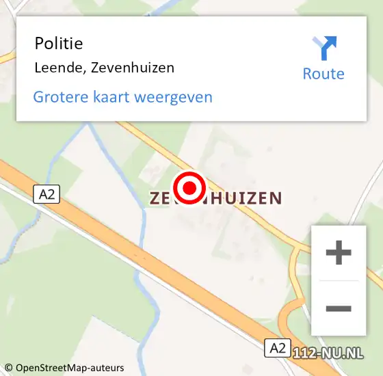 Locatie op kaart van de 112 melding: Politie Leende, Zevenhuizen op 7 oktober 2022 17:31