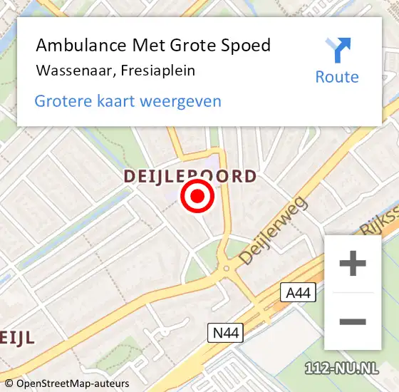 Locatie op kaart van de 112 melding: Ambulance Met Grote Spoed Naar Wassenaar, Fresiaplein op 7 oktober 2022 17:33
