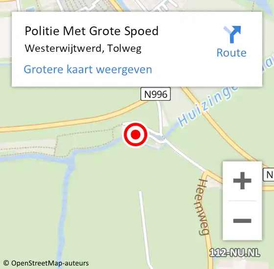 Locatie op kaart van de 112 melding: Politie Met Grote Spoed Naar Westerwijtwerd, Tolweg op 7 oktober 2022 18:00