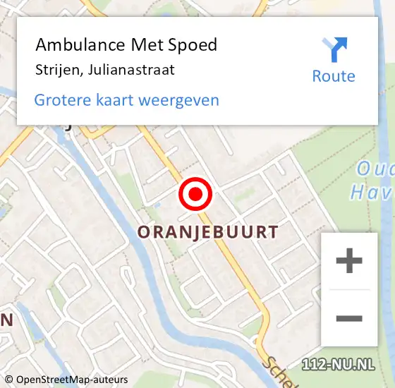 Locatie op kaart van de 112 melding: Ambulance Met Spoed Naar Strijen, Julianastraat op 7 oktober 2022 18:33