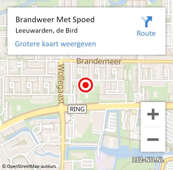 Locatie op kaart van de 112 melding: Brandweer Met Spoed Naar Leeuwarden, de Bird op 7 oktober 2022 19:42