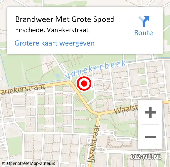 Locatie op kaart van de 112 melding: Brandweer Met Grote Spoed Naar Enschede, Vanekerstraat op 7 oktober 2022 21:10