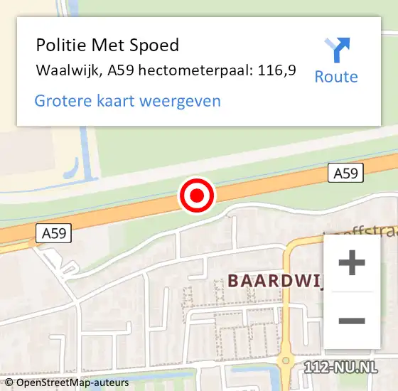 Locatie op kaart van de 112 melding: Politie Met Spoed Naar Waalwijk, A59 hectometerpaal: 116,9 op 7 oktober 2022 21:22