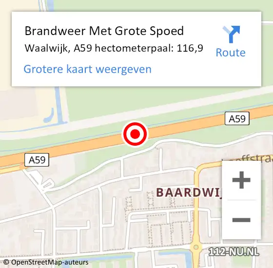 Locatie op kaart van de 112 melding: Brandweer Met Grote Spoed Naar Waalwijk, A59 hectometerpaal: 116,9 op 7 oktober 2022 21:27
