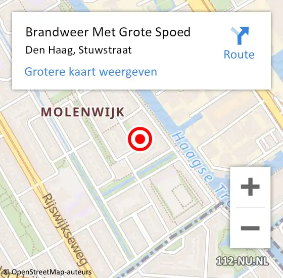 Locatie op kaart van de 112 melding: Brandweer Met Grote Spoed Naar Den Haag, Stuwstraat op 7 oktober 2022 23:11