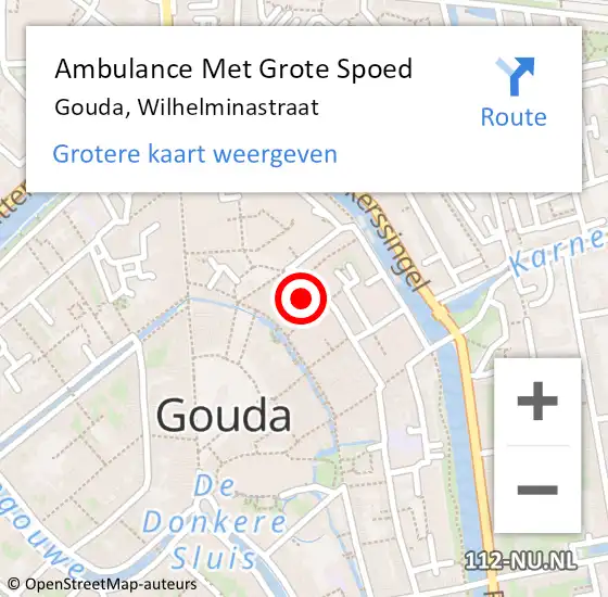 Locatie op kaart van de 112 melding: Ambulance Met Grote Spoed Naar Gouda, Wilhelminastraat op 7 oktober 2022 23:53