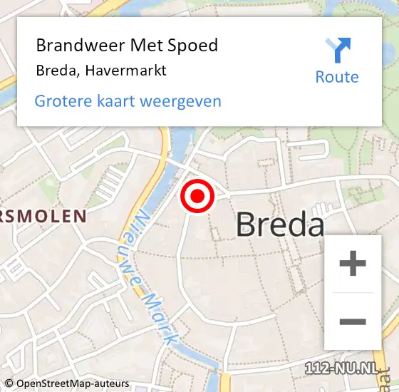 Locatie op kaart van de 112 melding: Brandweer Met Spoed Naar Breda, Havermarkt op 8 oktober 2022 00:44