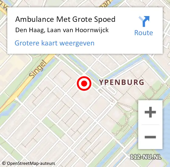 Locatie op kaart van de 112 melding: Ambulance Met Grote Spoed Naar Den Haag, Laan van Hoornwijck op 8 oktober 2022 01:44
