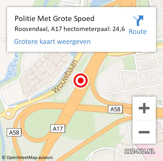 Locatie op kaart van de 112 melding: Politie Met Grote Spoed Naar Roosendaal, A17 hectometerpaal: 24,6 op 8 oktober 2022 05:49