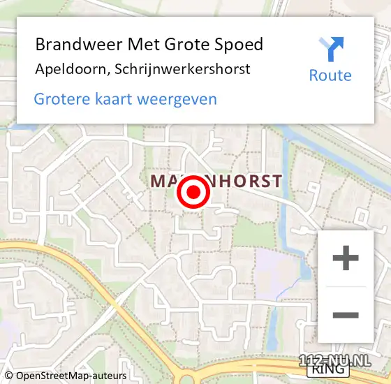 Locatie op kaart van de 112 melding: Brandweer Met Grote Spoed Naar Apeldoorn, Schrijnwerkershorst op 8 oktober 2022 10:50