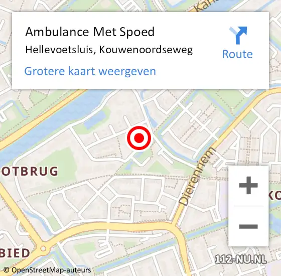 Locatie op kaart van de 112 melding: Ambulance Met Spoed Naar Hellevoetsluis, Kouwenoordseweg op 8 oktober 2022 10:59