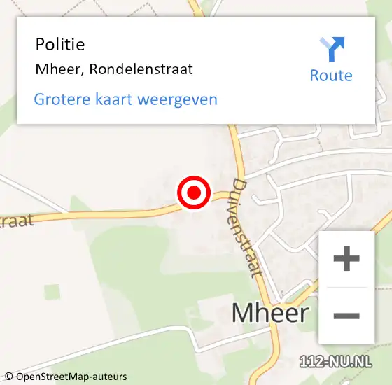Locatie op kaart van de 112 melding: Politie Mheer, Rondelenstraat op 8 oktober 2022 11:10