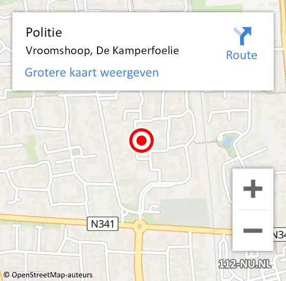 Locatie op kaart van de 112 melding: Politie Vroomshoop, De Kamperfoelie op 8 oktober 2022 11:42