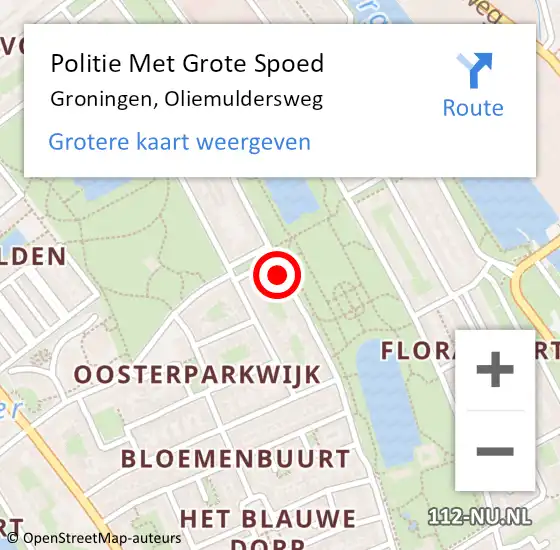 Locatie op kaart van de 112 melding: Politie Met Grote Spoed Naar Groningen, Oliemuldersweg op 8 oktober 2022 11:46