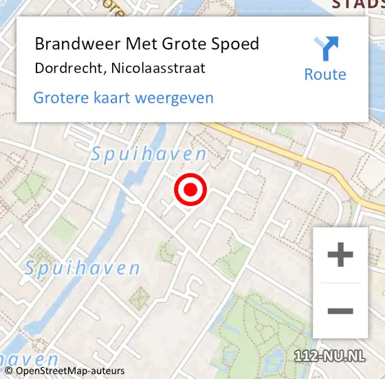 Locatie op kaart van de 112 melding: Brandweer Met Grote Spoed Naar Dordrecht, Nicolaasstraat op 8 oktober 2022 12:20