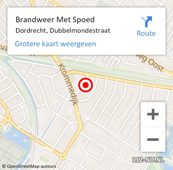 Locatie op kaart van de 112 melding: Brandweer Met Spoed Naar Dordrecht, Dubbelmondestraat op 8 oktober 2022 13:26