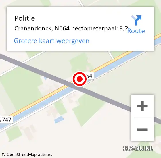 Locatie op kaart van de 112 melding: Politie Cranendonck, N564 hectometerpaal: 8,2 op 8 oktober 2022 13:37
