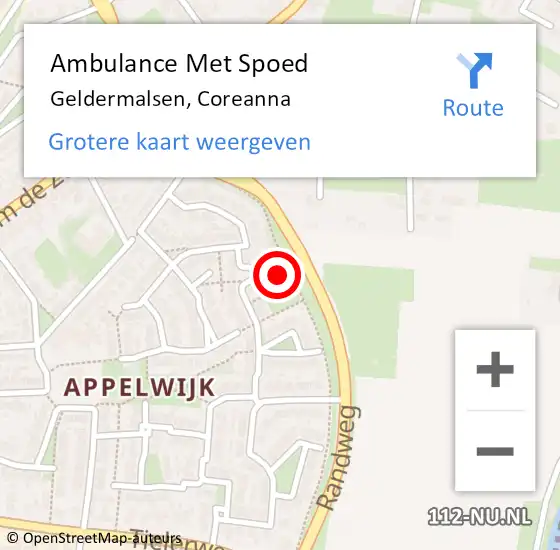 Locatie op kaart van de 112 melding: Ambulance Met Spoed Naar Geldermalsen, Coreanna op 8 oktober 2022 16:53