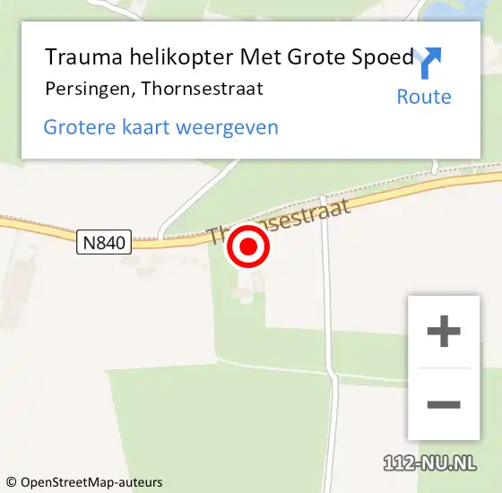 Locatie op kaart van de 112 melding: Trauma helikopter Met Grote Spoed Naar Persingen, Thornsestraat op 8 oktober 2022 17:51
