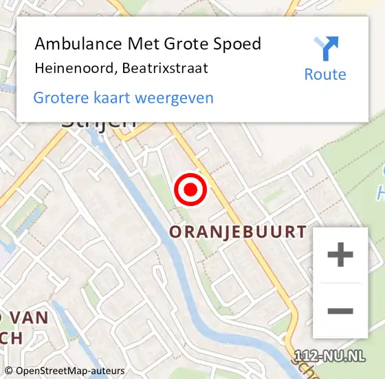 Locatie op kaart van de 112 melding: Ambulance Met Grote Spoed Naar Heinenoord, Beatrixstraat op 8 oktober 2022 18:06