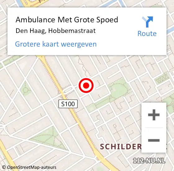 Locatie op kaart van de 112 melding: Ambulance Met Grote Spoed Naar Den Haag, Hobbemastraat op 8 oktober 2022 19:21