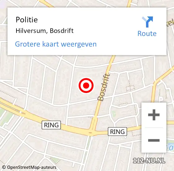 Locatie op kaart van de 112 melding: Politie Hilversum, Bosdrift op 8 oktober 2022 19:32