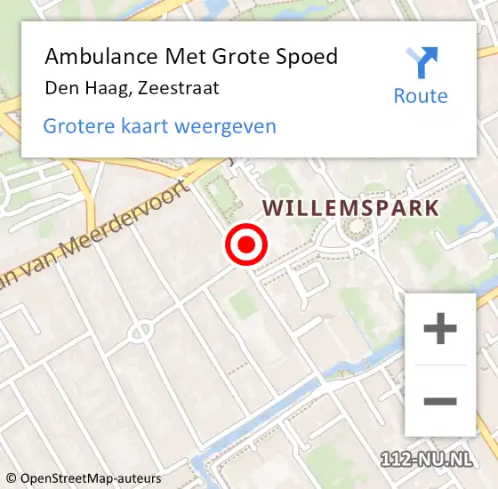 Locatie op kaart van de 112 melding: Ambulance Met Grote Spoed Naar Den Haag, Zeestraat op 8 oktober 2022 22:23