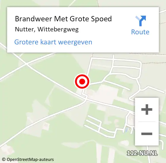 Locatie op kaart van de 112 melding: Brandweer Met Grote Spoed Naar Nutter, Wittebergweg op 8 oktober 2022 23:21