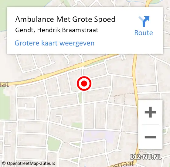 Locatie op kaart van de 112 melding: Ambulance Met Grote Spoed Naar Gendt, Hendrik Braamstraat op 9 oktober 2022 00:43