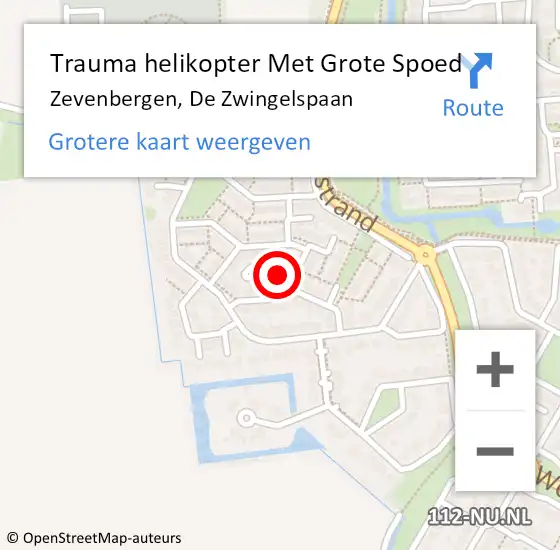 Locatie op kaart van de 112 melding: Trauma helikopter Met Grote Spoed Naar Zevenbergen, De Zwingelspaan op 9 oktober 2022 05:32