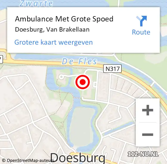 Locatie op kaart van de 112 melding: Ambulance Met Grote Spoed Naar Doesburg, Van Brakellaan op 9 oktober 2022 05:46