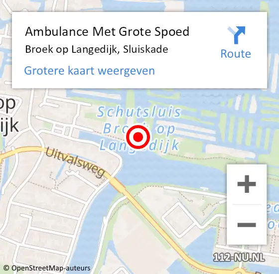Locatie op kaart van de 112 melding: Ambulance Met Grote Spoed Naar Broek op Langedijk, Sluiskade op 9 oktober 2022 09:53