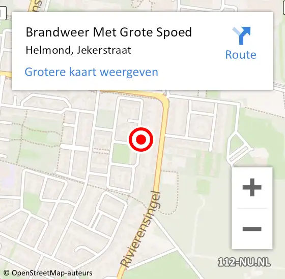 Locatie op kaart van de 112 melding: Brandweer Met Grote Spoed Naar Helmond, Jekerstraat op 9 oktober 2022 10:17