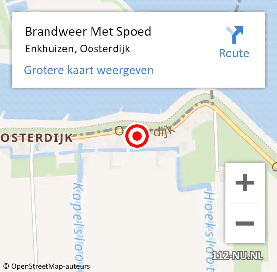 Locatie op kaart van de 112 melding: Brandweer Met Spoed Naar Enkhuizen, Oosterdijk op 9 oktober 2022 12:48