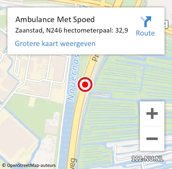 Locatie op kaart van de 112 melding: Ambulance Met Spoed Naar Zaanstad, N246 hectometerpaal: 32,9 op 9 oktober 2022 12:55