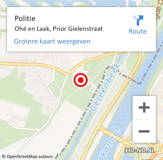 Locatie op kaart van de 112 melding: Politie Ohé en Laak, Prior Gielenstraat op 9 oktober 2022 14:26