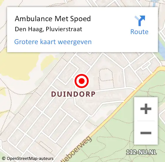 Locatie op kaart van de 112 melding: Ambulance Met Spoed Naar Den Haag, Pluvierstraat op 9 oktober 2022 15:18