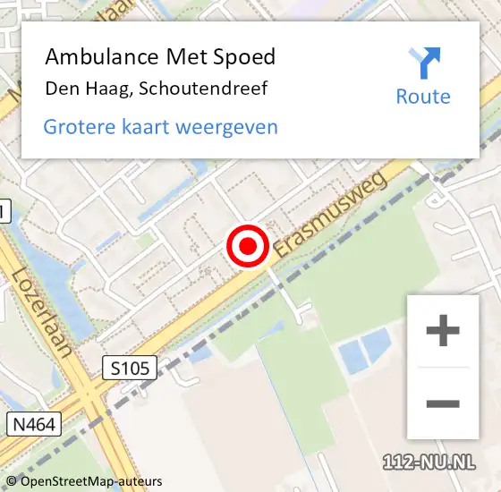 Locatie op kaart van de 112 melding: Ambulance Met Spoed Naar Den Haag, Schoutendreef op 9 oktober 2022 15:28