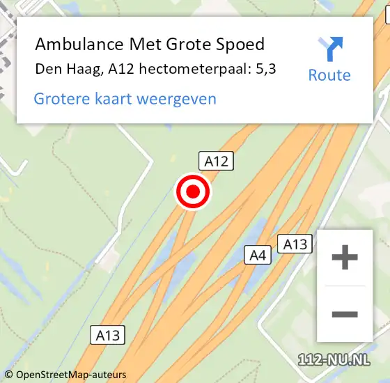Locatie op kaart van de 112 melding: Ambulance Met Grote Spoed Naar Den Haag, A12 hectometerpaal: 5,3 op 9 oktober 2022 16:46