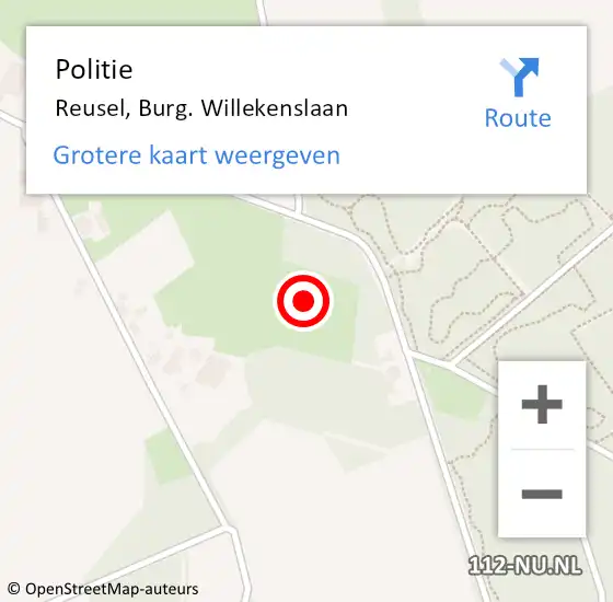 Locatie op kaart van de 112 melding: Politie Reusel, Burg. Willekenslaan op 9 oktober 2022 16:54