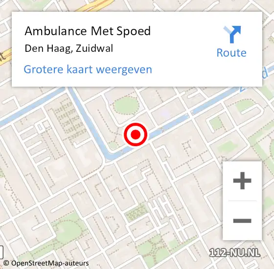 Locatie op kaart van de 112 melding: Ambulance Met Spoed Naar Den Haag, Zuidwal op 9 oktober 2022 21:07