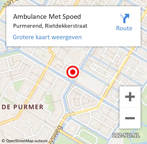 Locatie op kaart van de 112 melding: Ambulance Met Spoed Naar Purmerend, Rietdekkerstraat op 9 oktober 2022 21:36