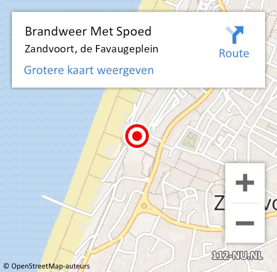 Locatie op kaart van de 112 melding: Brandweer Met Spoed Naar Zandvoort, de Favaugeplein op 9 oktober 2022 22:12